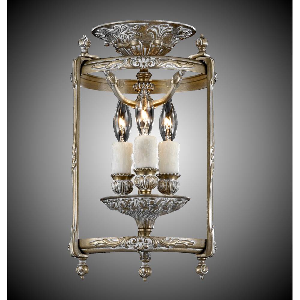American Brass And Crystal 3 Light 8 inch Flush Lantern with Clear Curved Glass