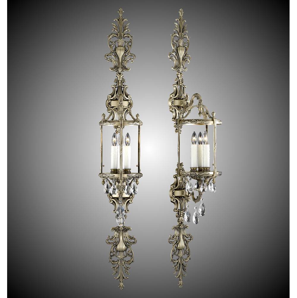 American Brass And Crystal 3 Light 8 inch Double Extended Lantern Wall Sconce with Clear Curved glass and Crystal