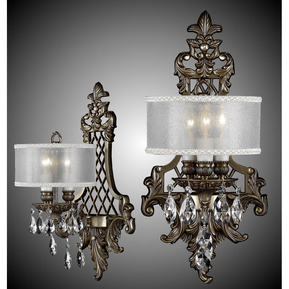 American Brass And Crystal 3 Light Shaded Lattice Wall Sconce