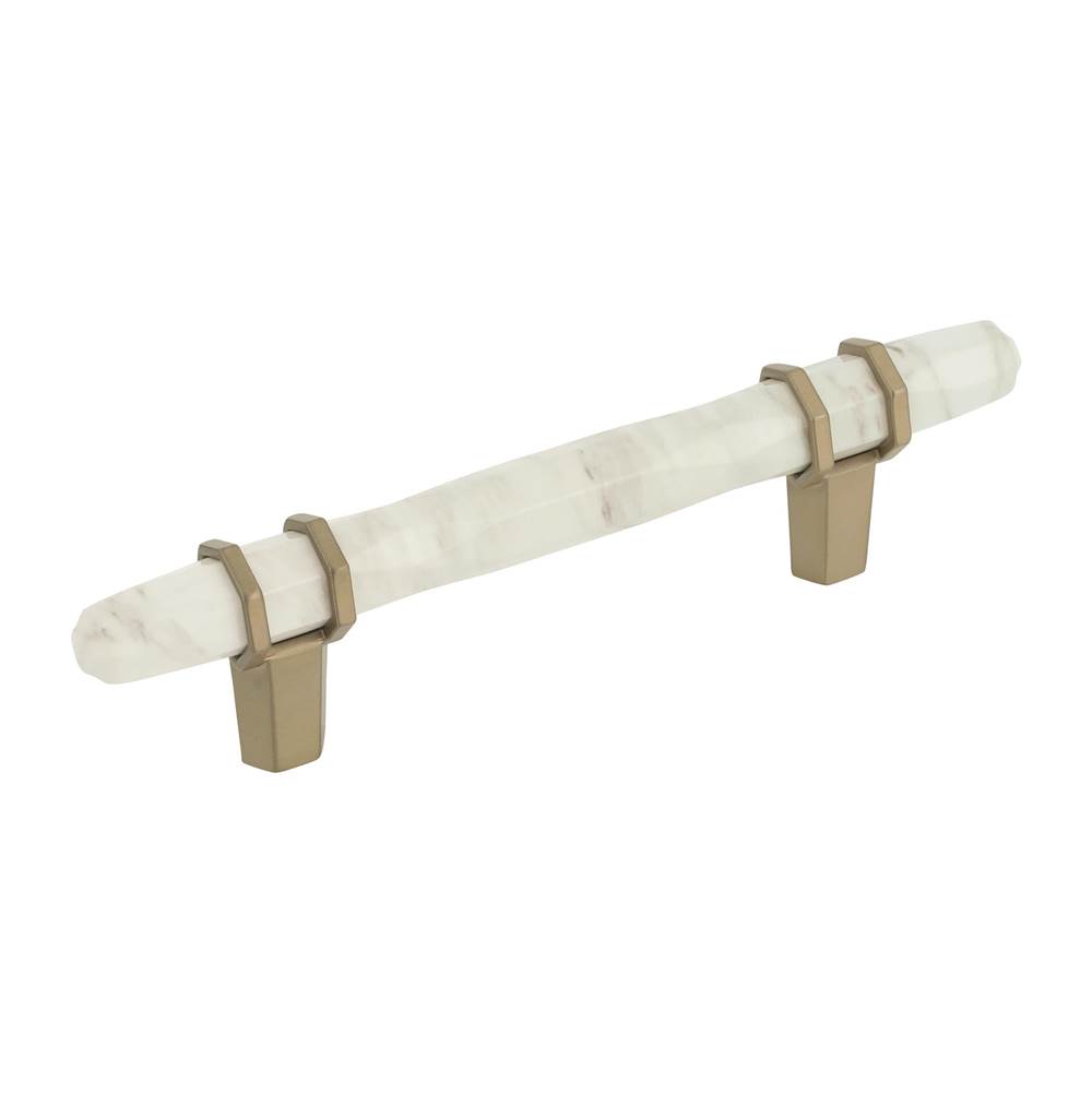 Amerock Carrione 3-3/4 in (96 mm) Center-to-Center Marble White/Golden Champagne Cabinet Pull
