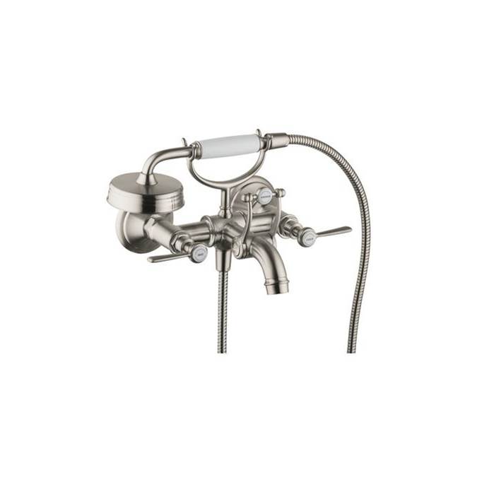 Axor Montreux 2-Handle Wall-Mounted Tub Filler with Lever Handles and 1.8 GPM Handshower in Brushed Nickel