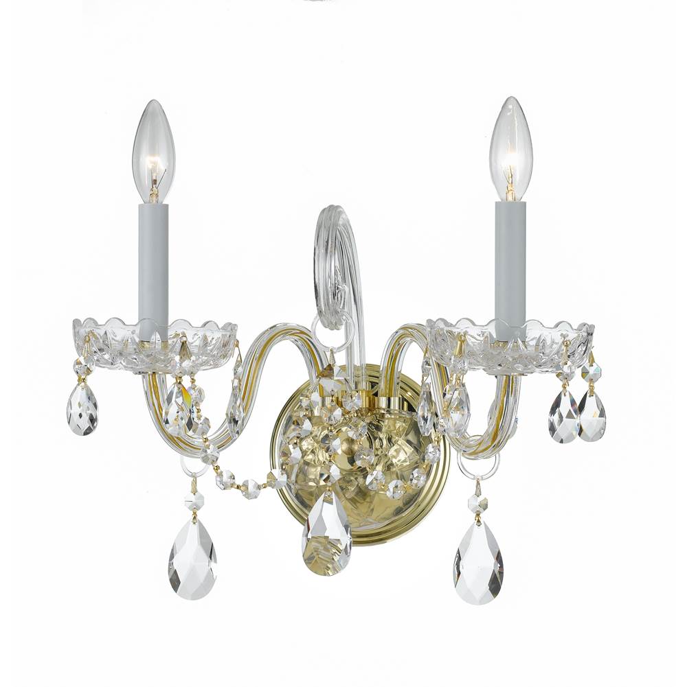 Crystorama Traditional Crystal 2 Light Spectra Crystal Polished Brass Sconce
