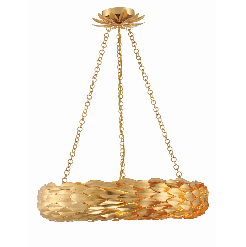 Crystorama Broche 6 Light Antique Gold Pendant