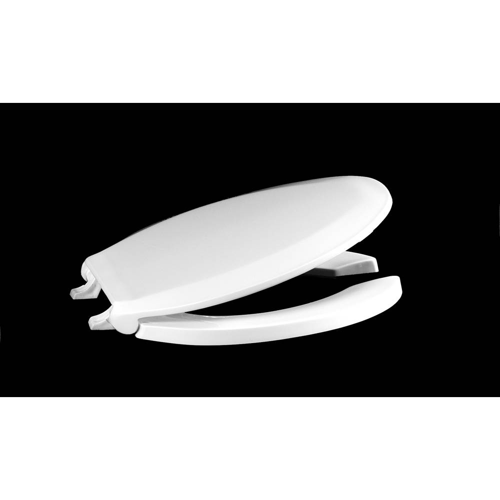 Centoco Luxury Plastic Toilet Seat, Open Front With Cover, Crane White, Elongated Bowl