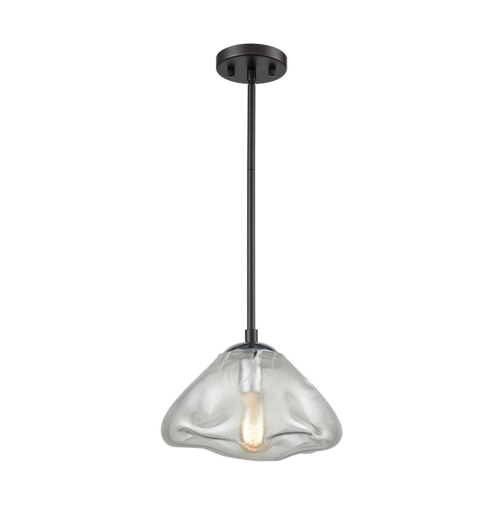 Elk Lighting Kendal 1-Light Mini Pendant in Oil Rubbed Bronze and Polished Chrome With Freeform Glass
