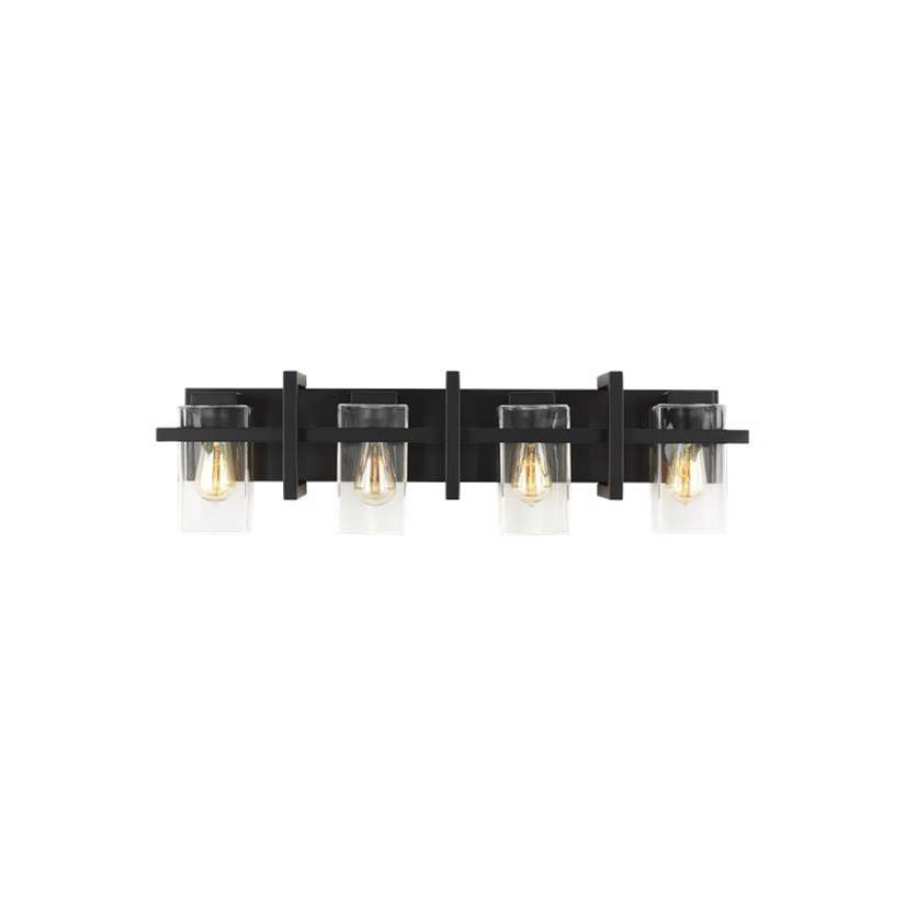 Generation Lighting Mitte Transitional 4-Light Indoor Dimmable Bath Vanity Wall Sconce In Midnight Black Finish With Clear Glass Shades