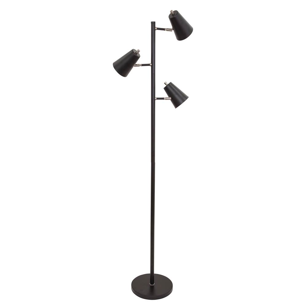 House Of Troy Kirby LED three light floor lamp in black with satin nickel accents