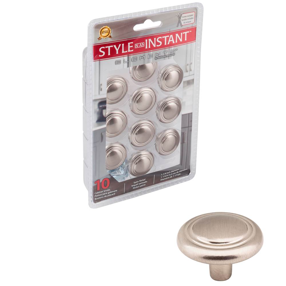 Hardware Resources 1-1/4'' Diameter Satin Nickel Button Vienna Retail Packaged Cabinet Mushroom Knob