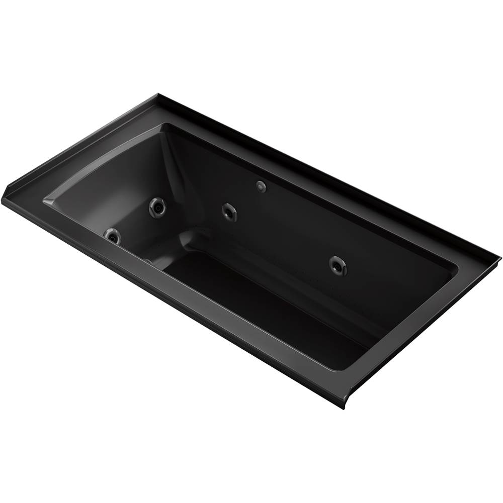 Kohler Archer® 60'' x 30'' integral flange Heated BubbleMassage™ air bath and whirlpool with right-hand drain