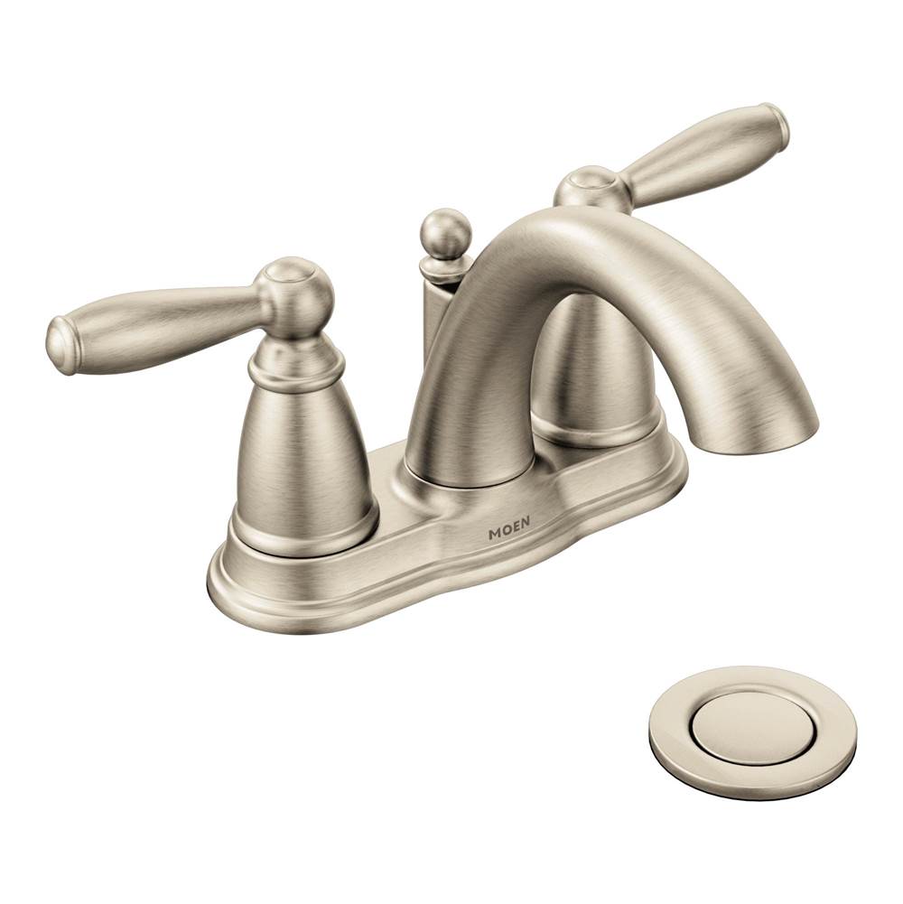 Moen Brantford Two-Handle Low-Arc Centerset Bathroom Faucet with Drain Assembly, Brushed Nickel