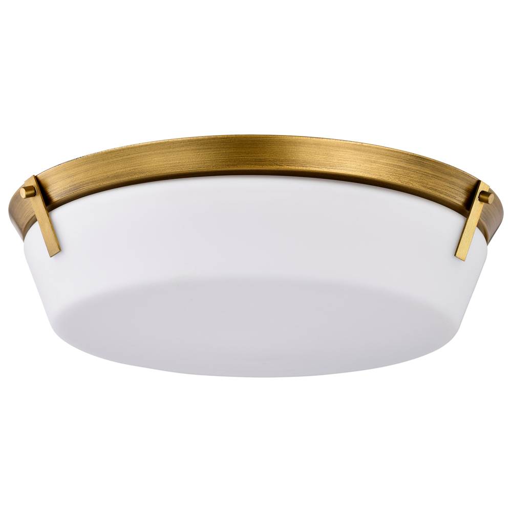 Nuvo Rowen 4 Light Flush Mount; Natural Brass Finish; Etched White Glass