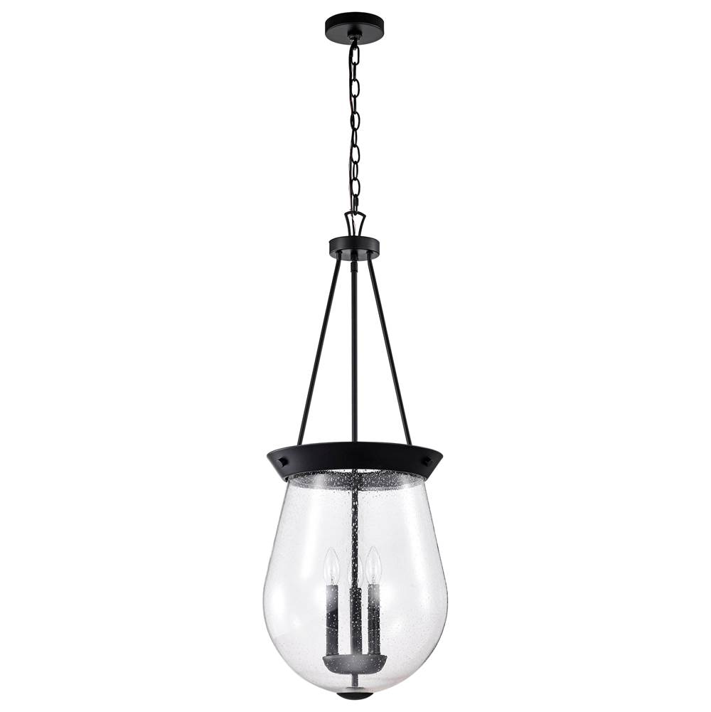 Nuvo Boliver 3 Light Pendant; 14 Inches; Matte Black Finish; Clear Seeded Glass
