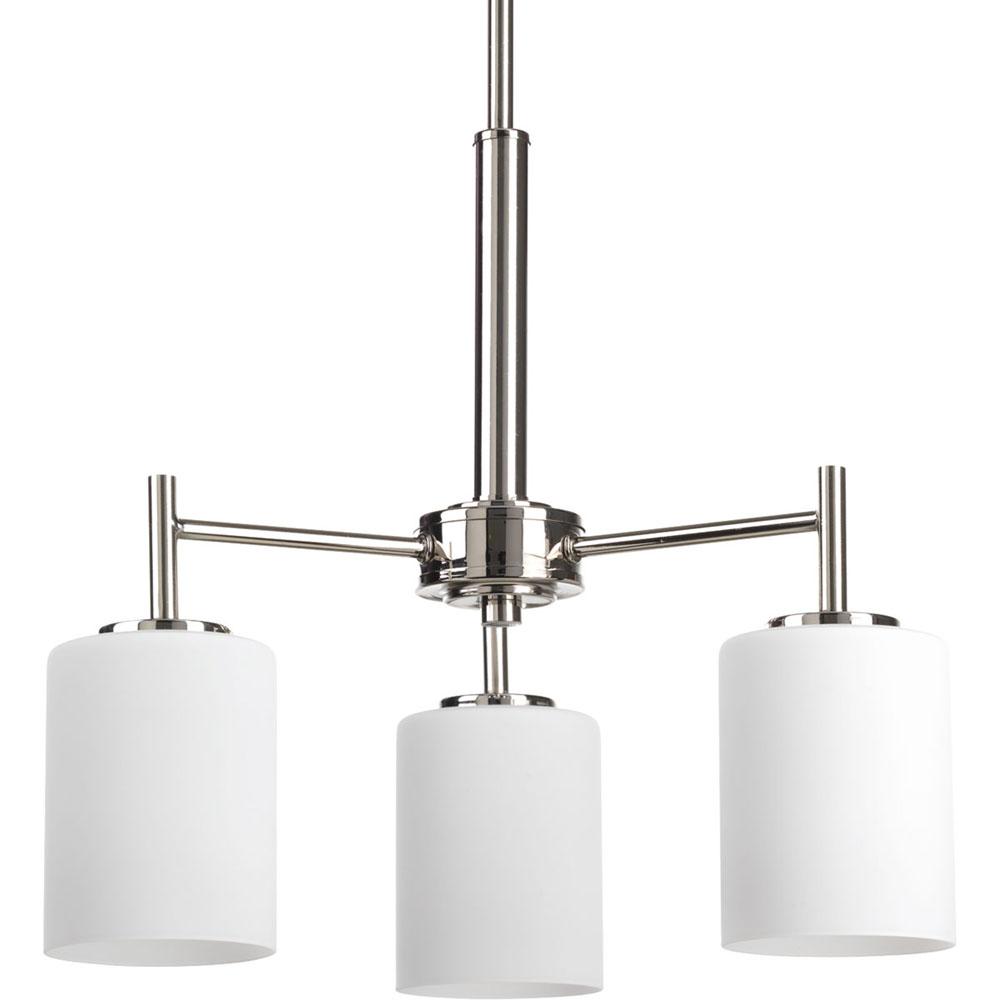 Progress Lighting Replay Collection Three-Light Polished Nickel Etched White Glass Modern Chandelier Light