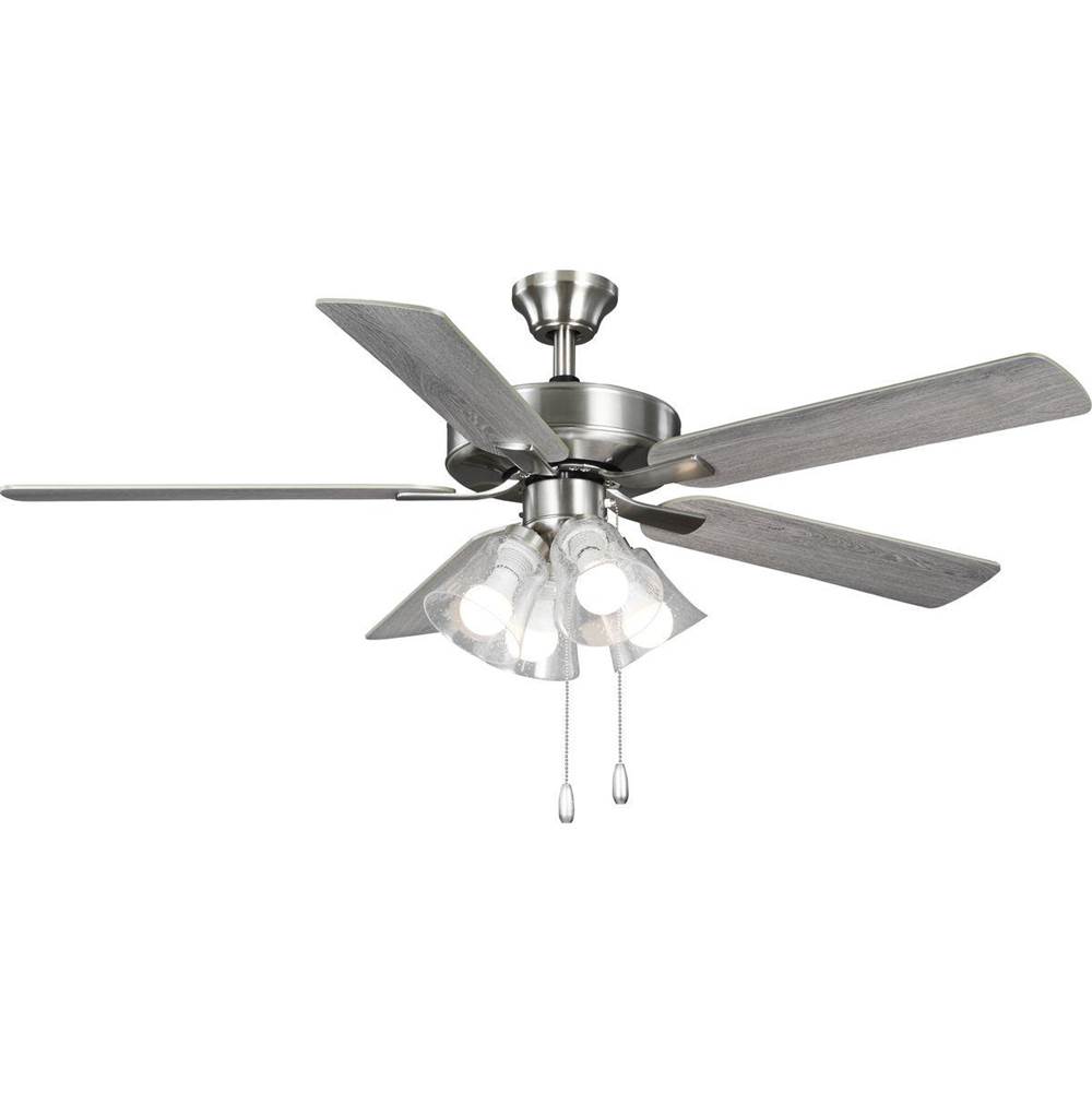 Progress Lighting AirPro 52 in. Brushed Nickel 5-Blade AC Motor Transitional Ceiling Fan with Light