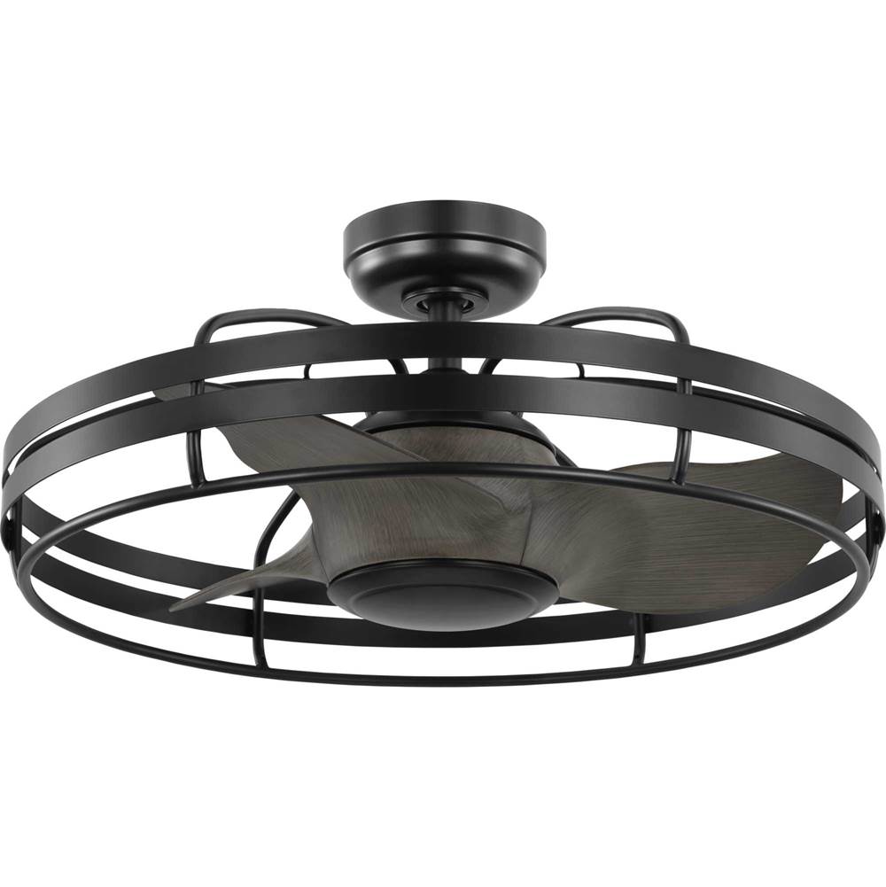 Progress Lighting Bastrop Collection 26 in. Three-Blade Matte Black Transitional Ceiling Fan with 3 Speed Remote Control