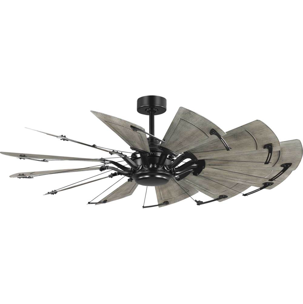 Progress Lighting Springer II Collection 60-in Twelve-Blade Matte Black Modern Farmhouse Windmill Ceiling Fan