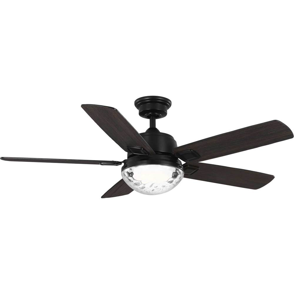 Progress Lighting Tompkins Collection 52 in. Five Blade Matte Black Coastal Ceiling Fan with Integrated CCT-LED light