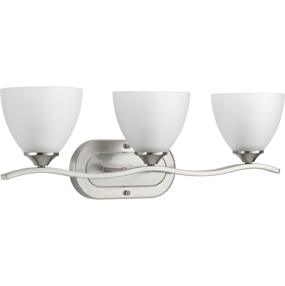 Progress Lighting Laird Collection Three-Light Brushed Nickel Etched Glass Traditional Bath Vanity Light