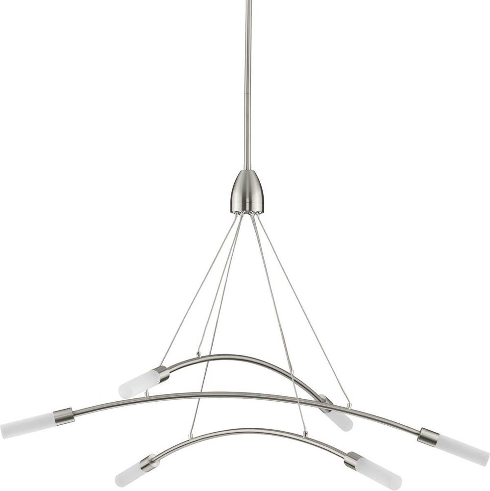 Progress Lighting Kylo LED Collection Six-Light Brushed Nickel and Frosted Acrylic Modern Style Chandelier Light
