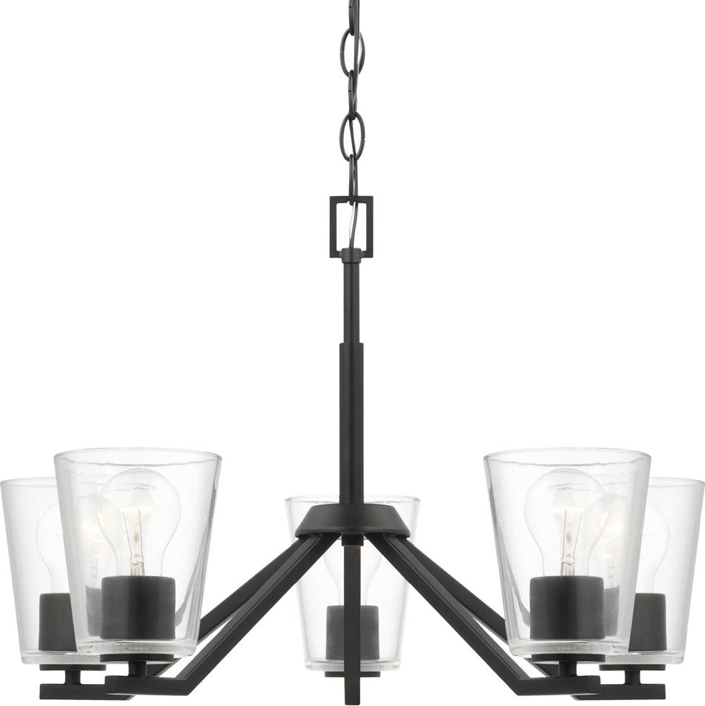 Progress Lighting Vertex Collection Five-Light Matte Black Clear Glass Contemporary Chandelier