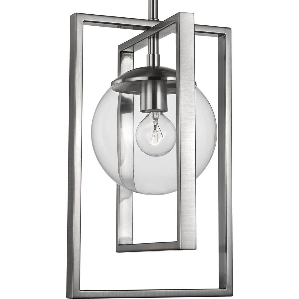 Progress Lighting Atwell Collection One-Light Brushed Nickel Clear Glass Luxe Pendant Light