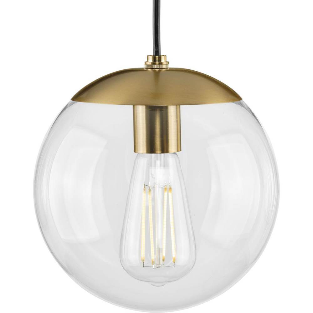 Progress Lighting Atwell Collection 8-inch Brushed Bronze and Clear Glass Globe Small Hanging Pendant Light