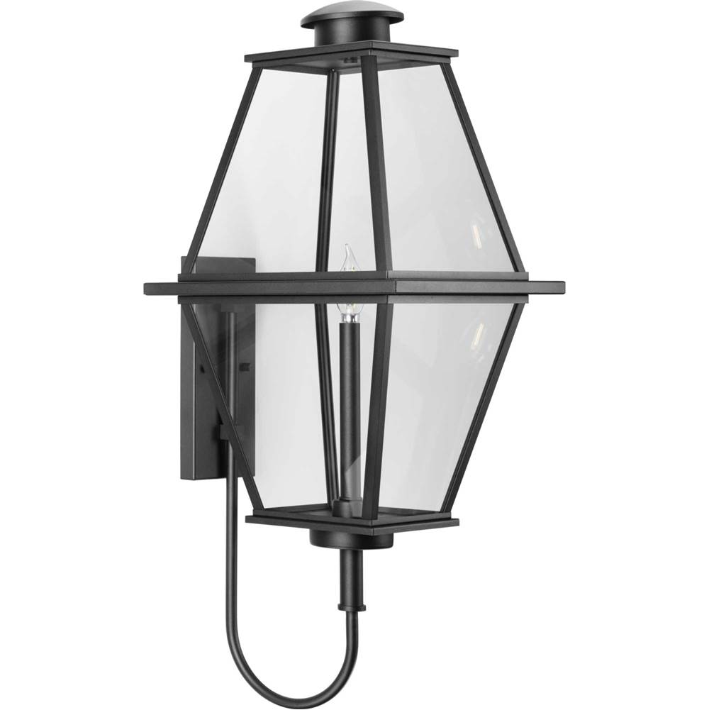 Progress Lighting Bradshaw Collection One-Light Textured Black Clear Glass Transitional Large Outdoor Wall Lantern