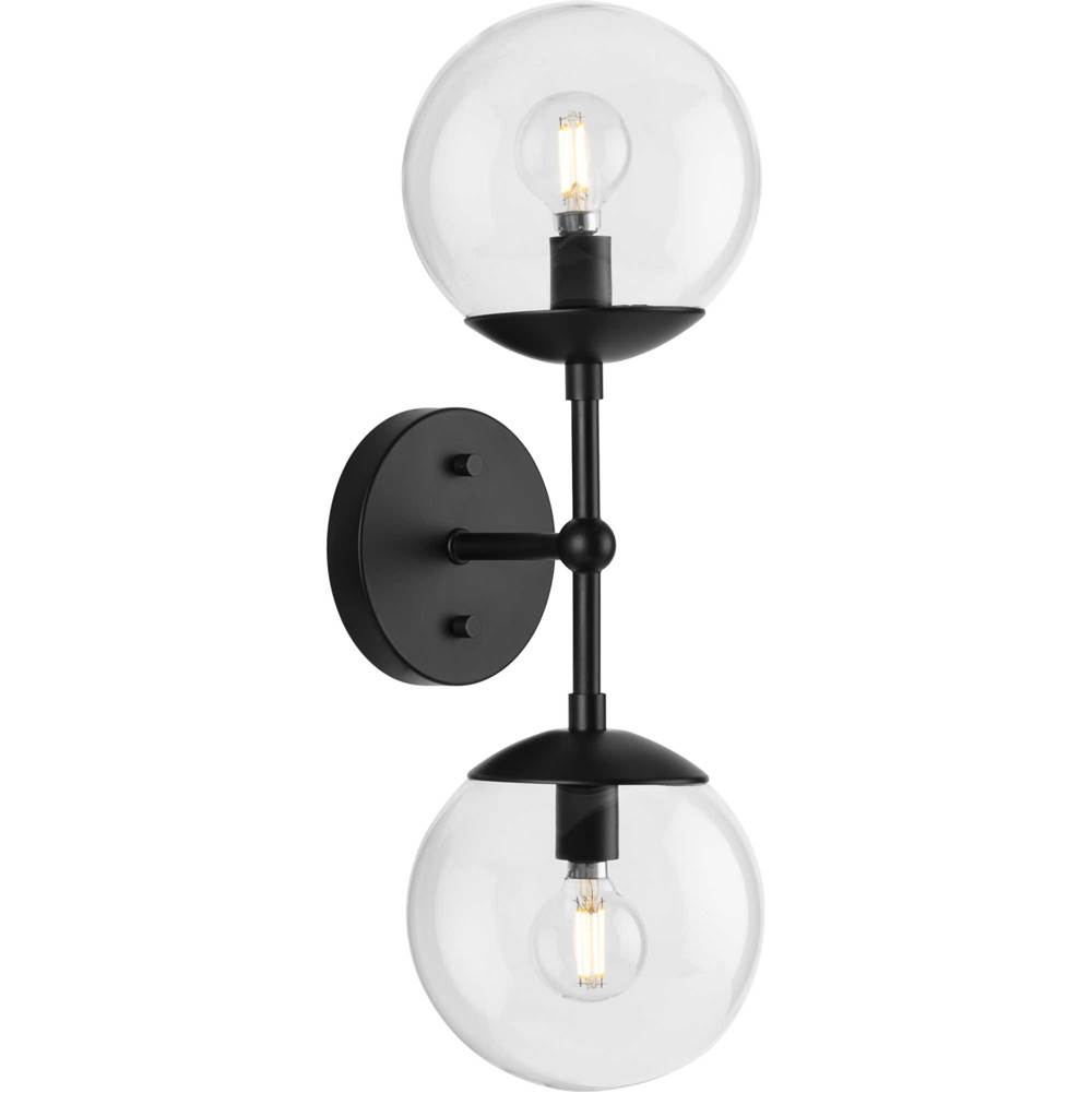 Progress Lighting Atwell Collection Two-Light Matte Black Mid-Century Modern Wall Sconce