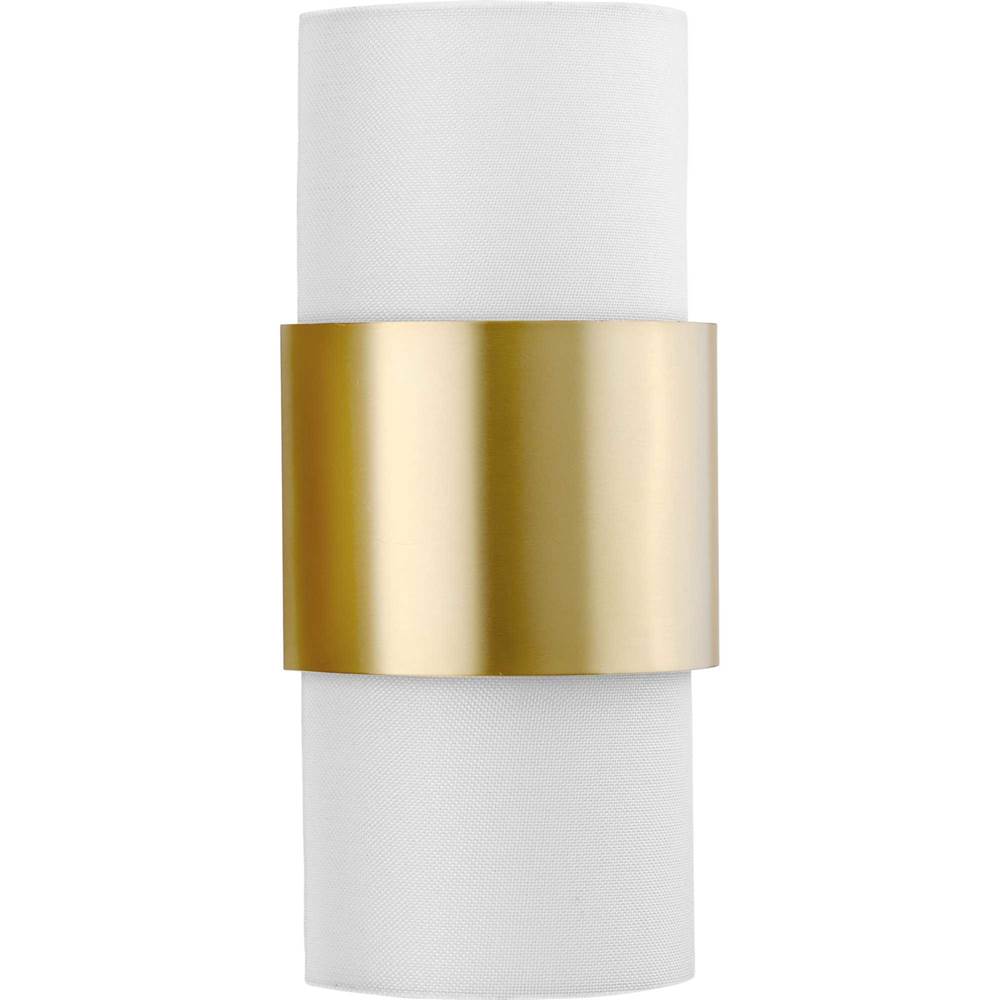 Progress Lighting Silva Collection Two-Light Brushed Bronze White Linen Shade Wall Sconce