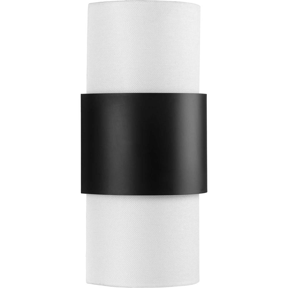 Progress Lighting Silva Collection Two-Light Matte Black White Linen Shade Wall Sconce