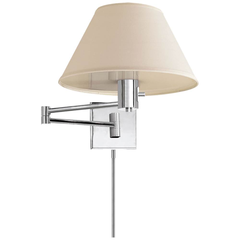 Visual Comfort Signature Collection Classic Swing Arm Wall Lamp in Polished Nickel with Linen Shade