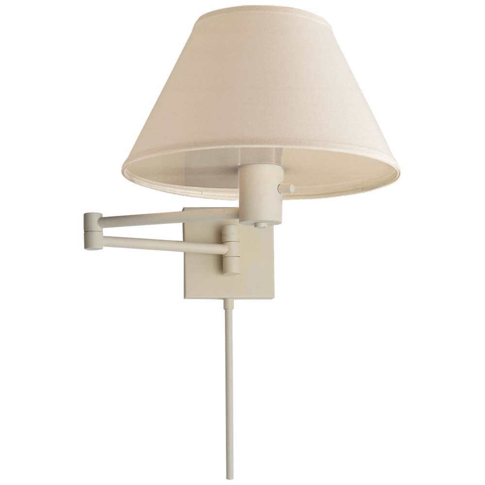 Visual Comfort Signature Collection Classic Swing Arm Wall Lamp in White with Linen Shade