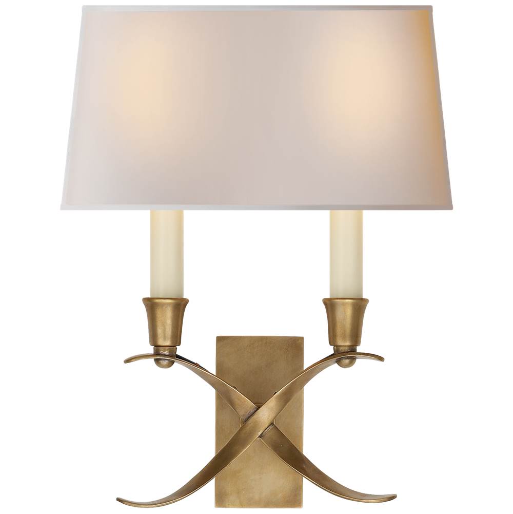 Visual Comfort Signature Collection Cross Bouillotte Small Sconce in Antique-Burnished Brass with Natural Paper Shade