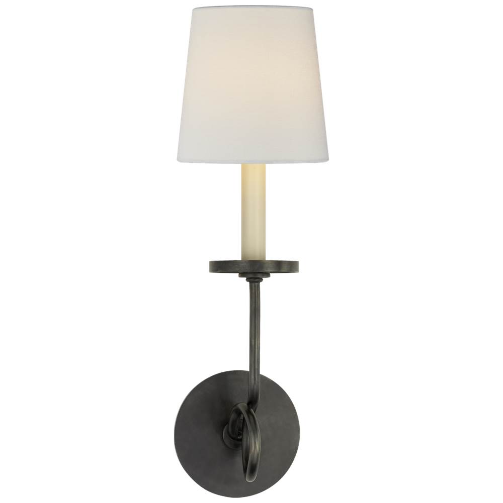 Visual Comfort Signature Collection Symmetric Twist Single Sconce in Bronze with Linen Shade