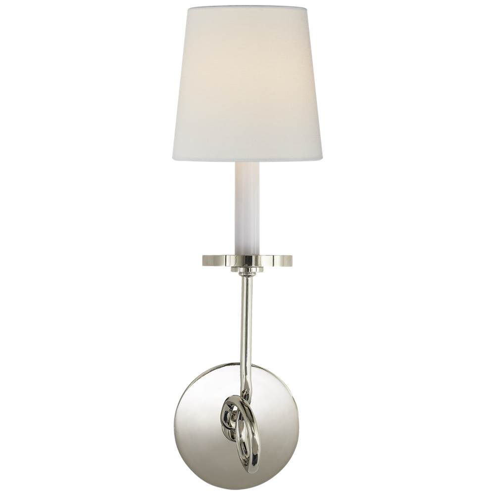 Visual Comfort Signature Collection Symmetric Twist Single Sconce in Polished Nickel with Linen Shade