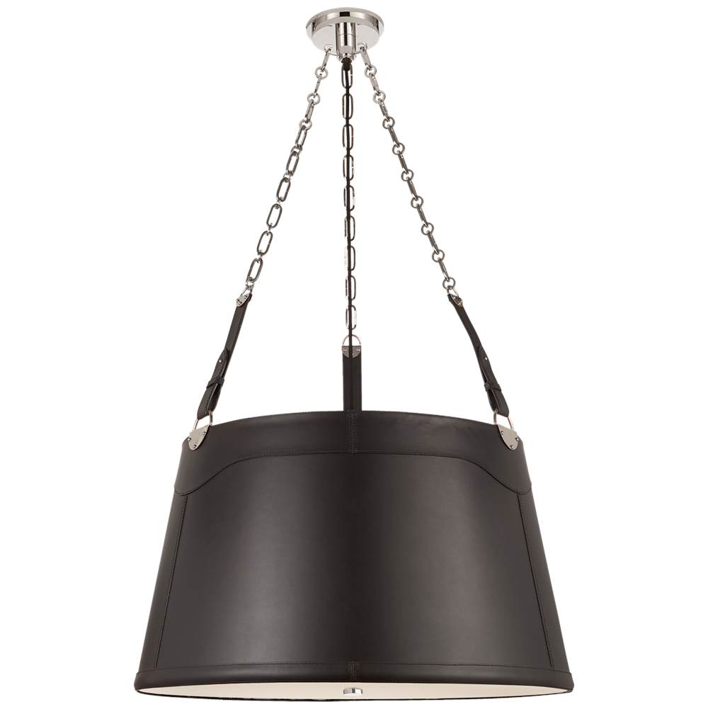 Visual Comfort Signature Collection Karlie Large Hanging Shade in Polished Nickel with Chocolate Leather Shade and Acrylic Diffuser