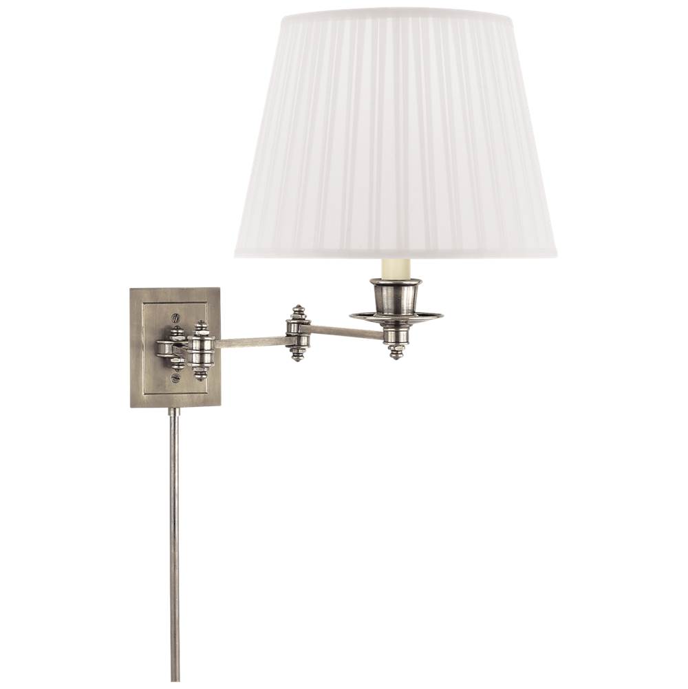 Visual Comfort Signature Collection Triple Swing Arm Wall Lamp in Antique Nickel with Silk Shade