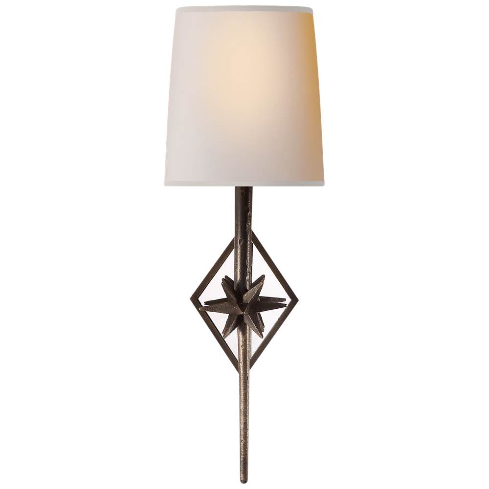 Visual Comfort Signature Collection Etoile Sconce in Aged Iron with Natural Paper Shield