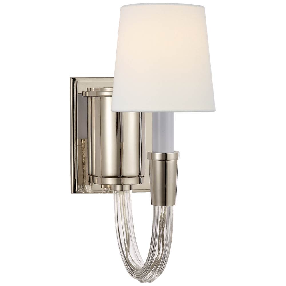 Visual Comfort Signature Collection Vivian Single Sconce in Polished Nickel with Linen Shade