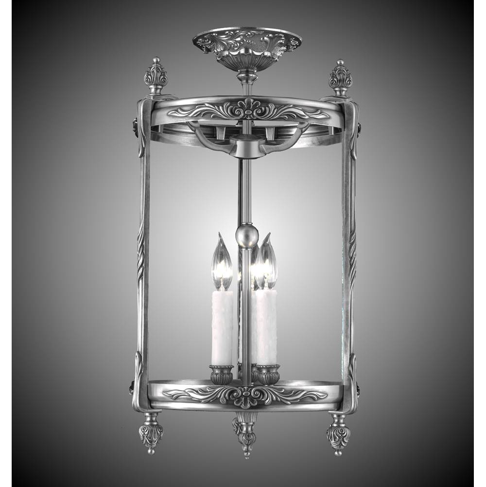 American Brass And Crystal 3 Light 13 inch Flush Lantern with Clear Curved Glass