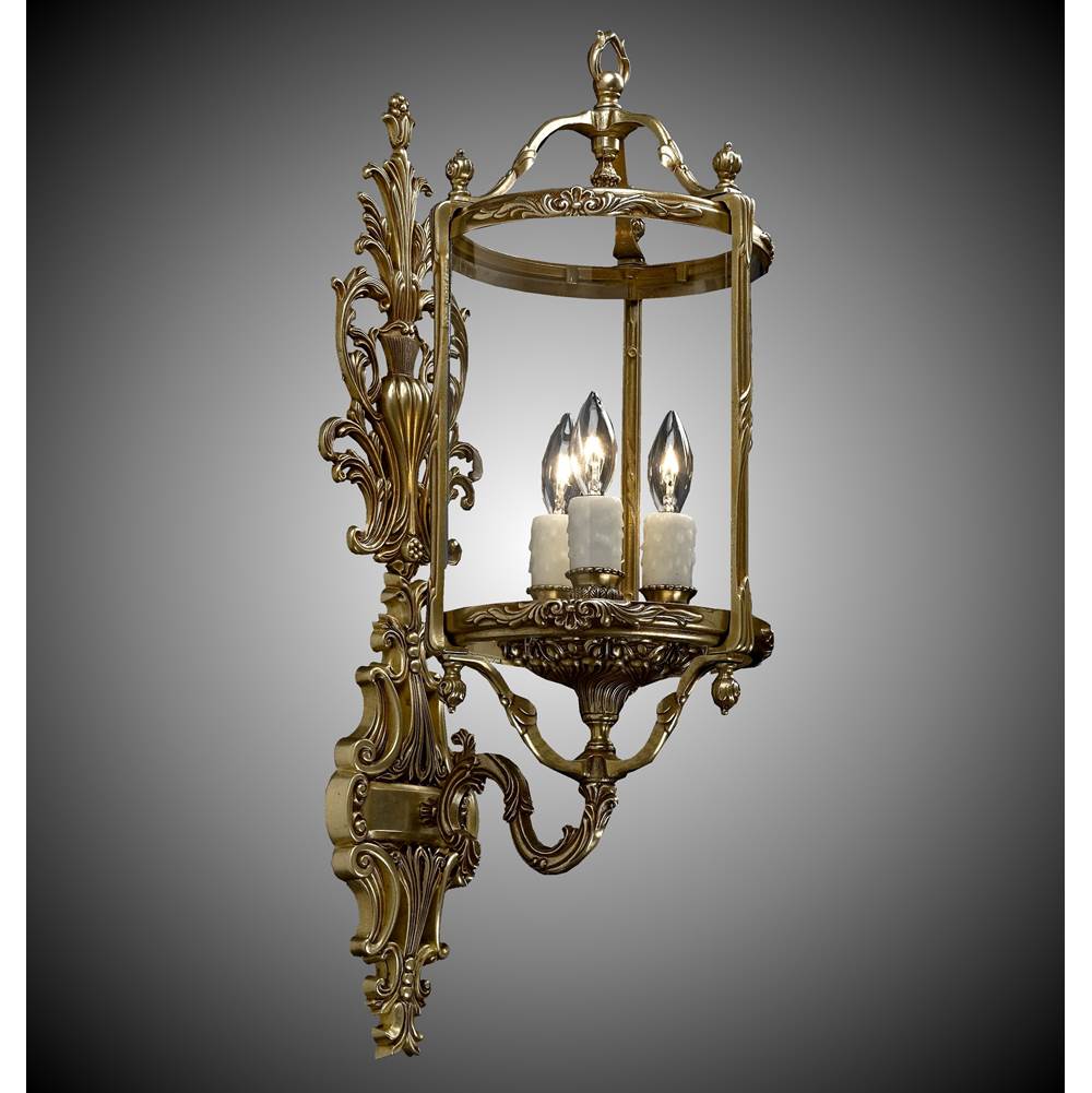 American Brass And Crystal 3 Light 8 inch Lantern Wall Sconce with Clear Curved Glass