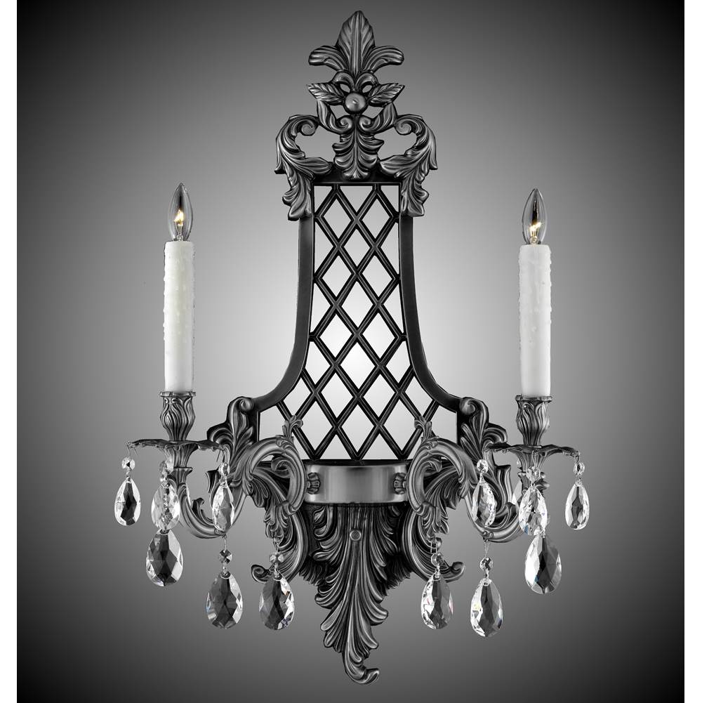 American Brass And Crystal 2 Light Lattice Large Wall Sconce