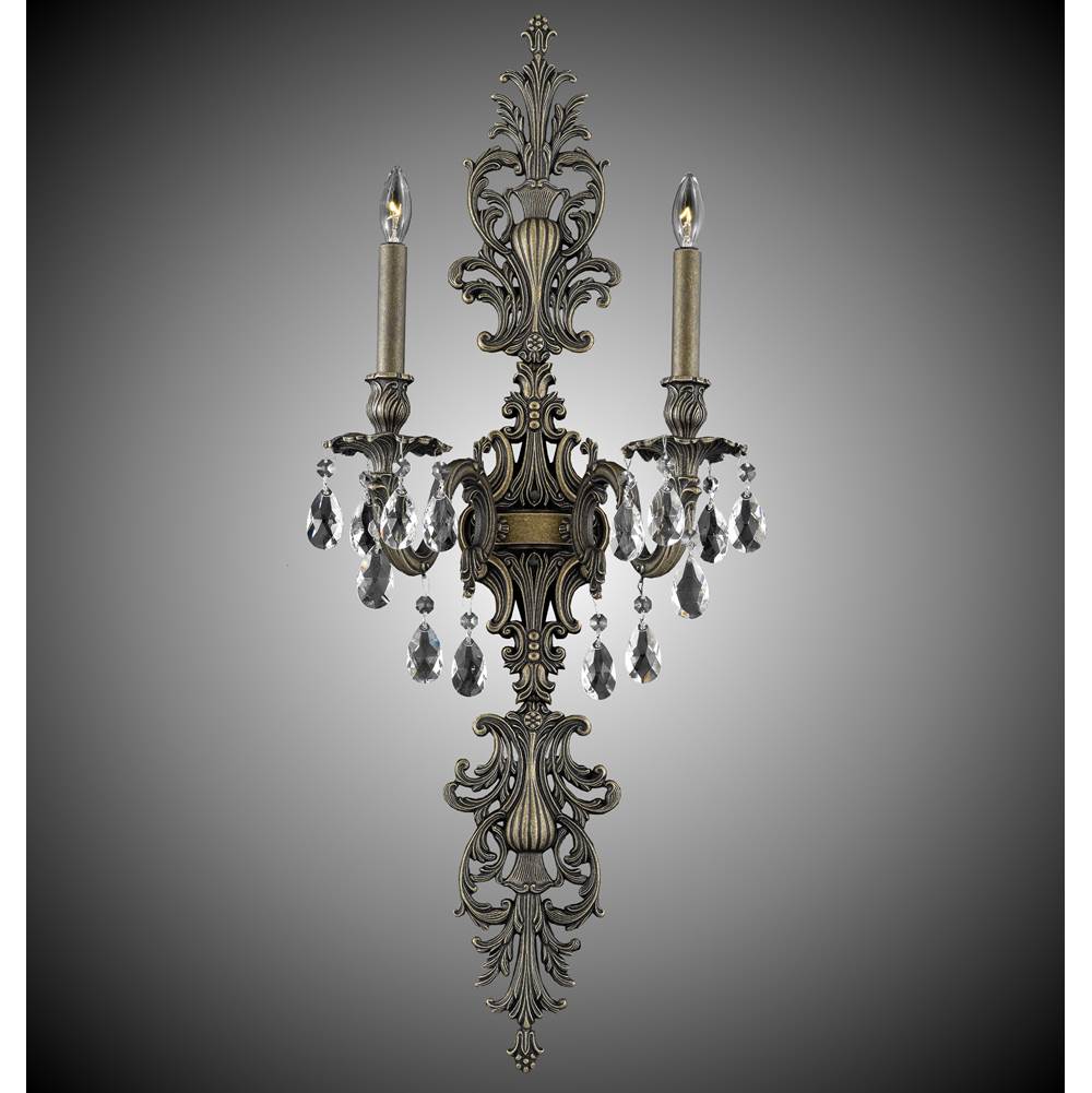 American Brass And Crystal 2 Light Filigree Extended Top and Tail Wall Sconce
