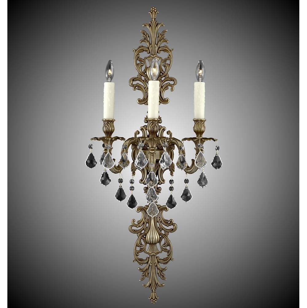 American Brass And Crystal 3 Light Filigree Extended Top and Tail Wall Sconce