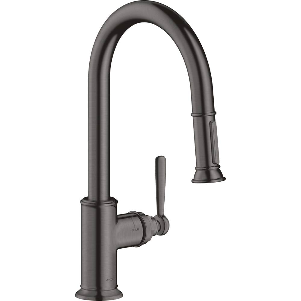 Axor Montreux HighArc Kitchen Faucet 2-Spray Pull-Down, 1.75 GPM in Brushed Black Chrome