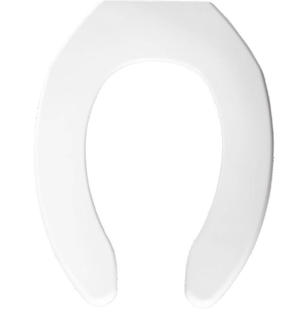 Bemis Elongated Commercial Plastic Open Front Less Cover Toilet Seat with Self-Sustaining Check Hinge - White