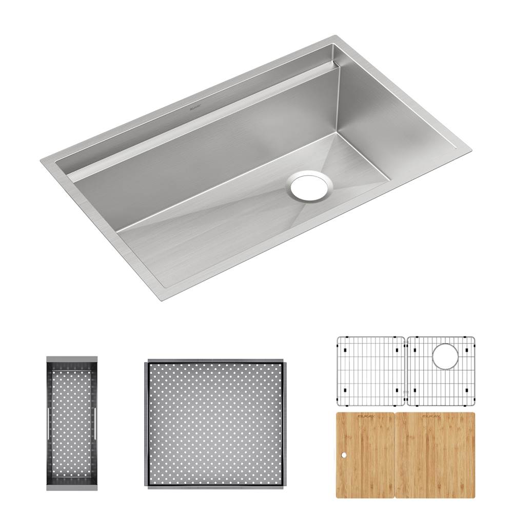 Elkay Reserve Selection Circuit Chef Stainless Workstation Steel, 32-1/2'' x 20-1/2'' x 10'' Single Bowl Undermount Sink Kit with Cherry Wood Boards
