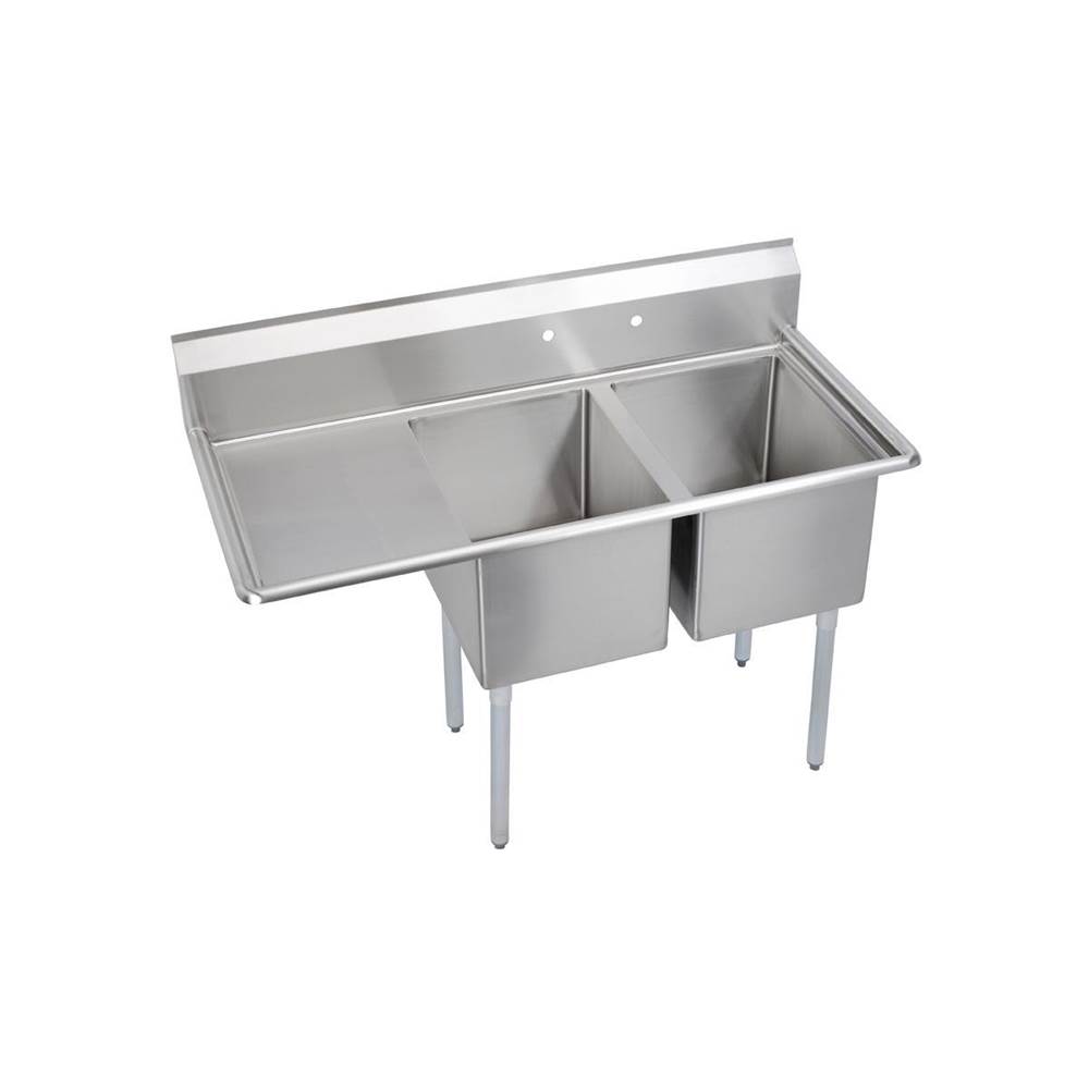 Elkay Dependabilt Stainless Steel 58-1/2'' x 29-13/16'' x 43-3/4'' 16 Gauge Two Compartment Sink w/ 18'' Left Drainboard and Stainless Steel Legs