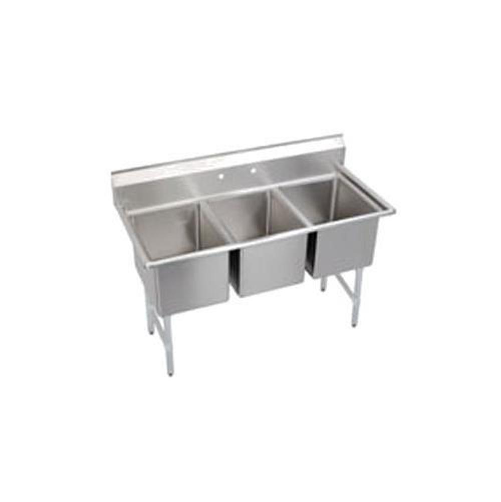 Elkay Dependabilt Stainless Steel 63'' x 29-13/16'' x 44-3/4'' 16 Gauge Three Compartment Sink with Stainless Steel Legs