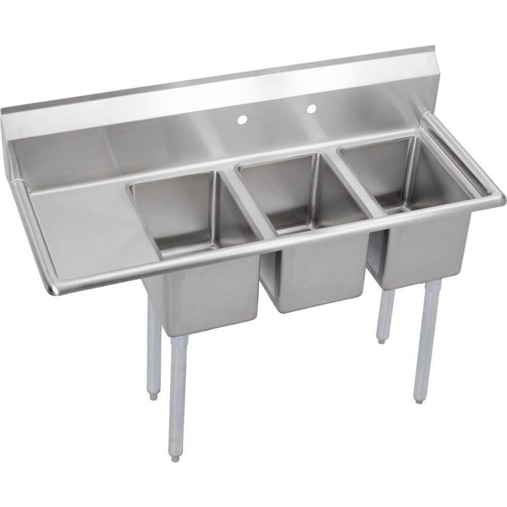 Elkay Dependabilt Stainless Steel 48-1/2'' x 19-13/16'' x 43-3/4'' 16 Gauge Three Compartment Sink w/ 12'' Left Drainboard and Stainless Steel Legs